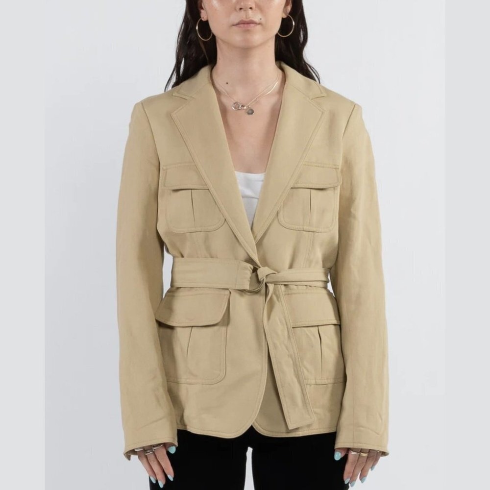Nili Lotan Khaki Utility Blazer Belted Jacket Safari Coat 8‎